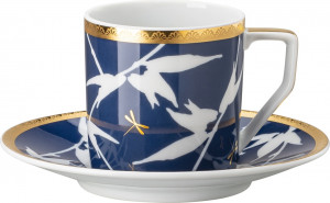 10654603 Rosenthal Чашка для эспрессо с блюдцем Rosenthal Турандот, фарфор, синий, золотой кант Фарфор