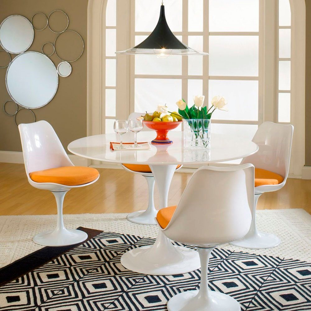 Стул пластиковый белый с зеленой подушкой Eero Saarinen Style Tulip Chair SOHO DESIGN ДИЗАЙНЕРСКИЕ, TULIP 131550 Белый;зеленый  - Вид №4