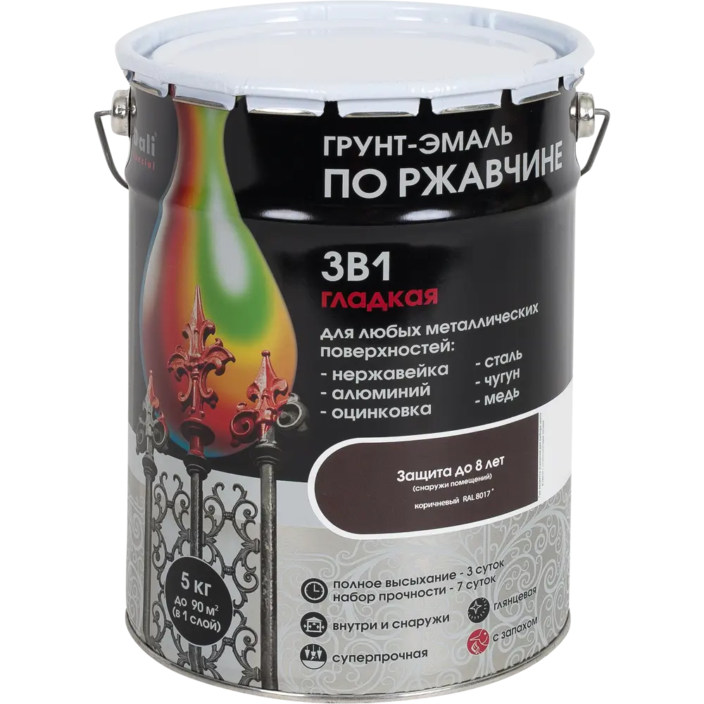 Грунт эмаль по ржавчине 3 в 1 гладкая Dali Special цвет коричневый 5 кг STLM-2064256