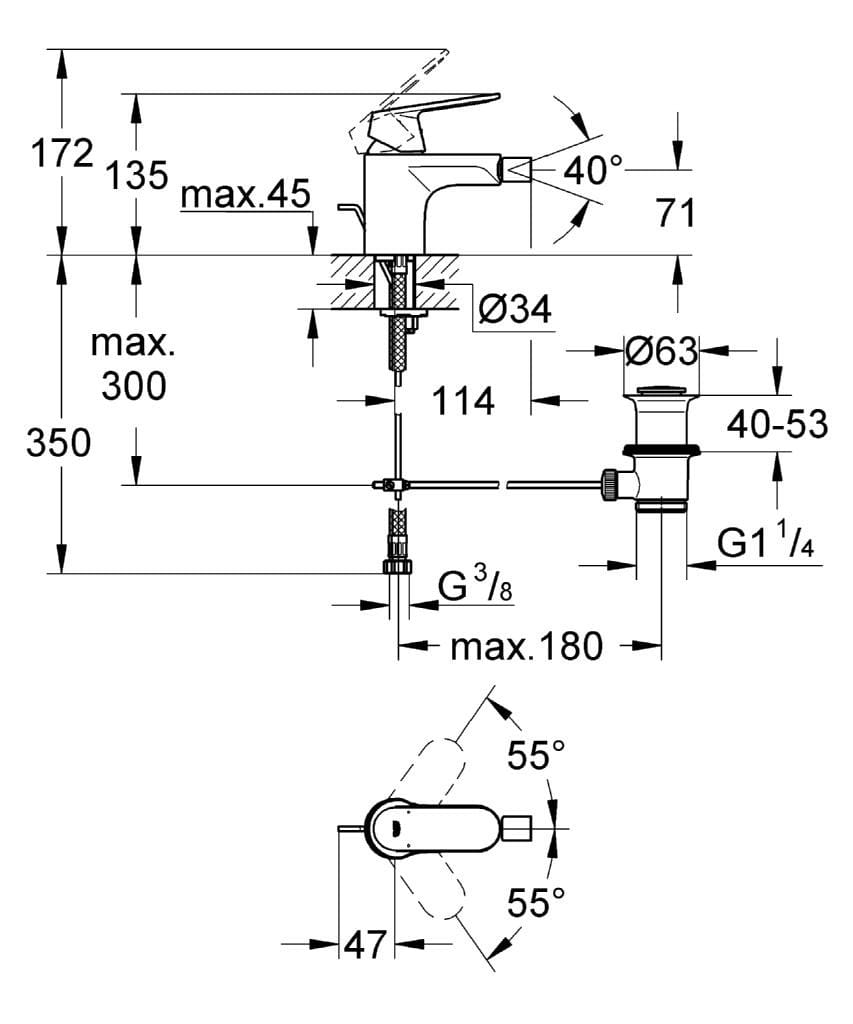 Однорычажный смеситель для биде с поворотным горлышком Grohe Eurosmart Cosmopolitan ARCH-00118197 - Вид №2