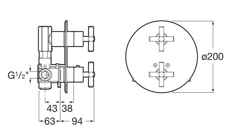Хромированный латунный термостатический встраиваемый смеситель для душа Roca лофт ARCH-00097555 - Вид №2