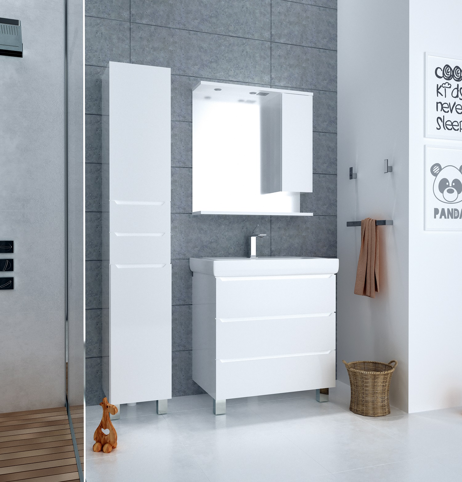 У57594 Тумба Кода 60Н 3в.я. Белый глянец, МДФ 1 Marka Кода  - Вид №3