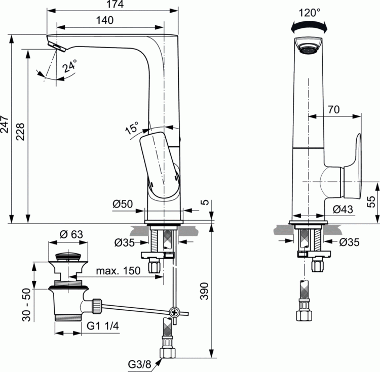 A7020AA Смеситель для раковины Ideal Standard CONNECT AIR - Вид №5