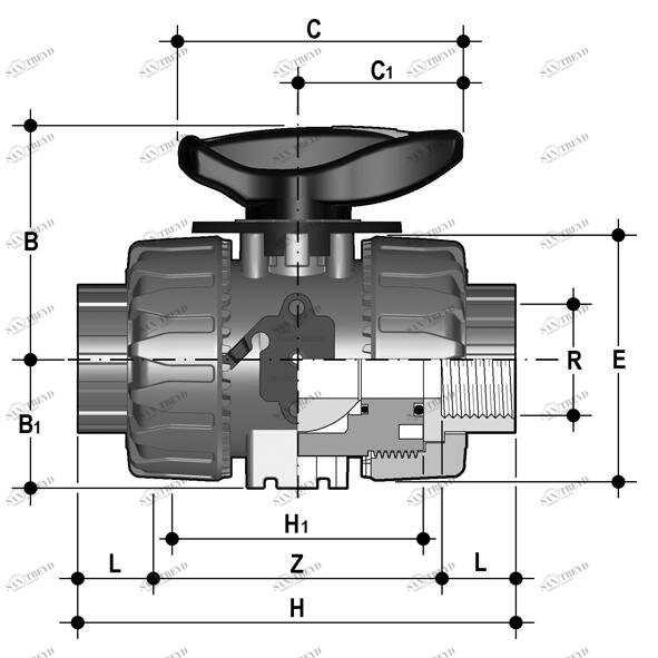SANIT 73509601110 2-ходовой шаровой кран R1 / 2 "-2", VKR DualBlock®, ПП, резьбовой втулки, EPDM 