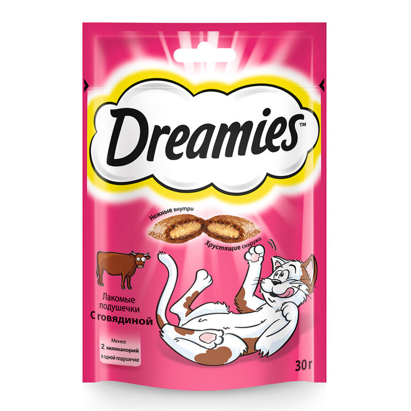 ПР0021526 Лакомство для кошек лакомые подушечки с говядиной 30г Dreamies 
