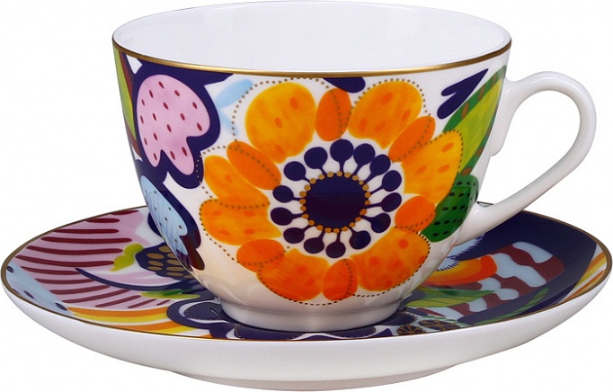10618946 Императорский фарфоровый завод Чашка с блюдцем "Букет для Анны" "Весенняя-2" Фарфор костяной 