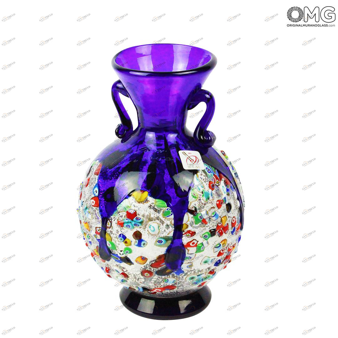 601 ORIGINALMURANOGLASS Ваза-сосуд Синяя Муррина Murrina blu - муранское стекло OMG 13 см 