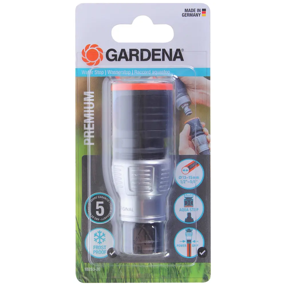 Коннектор для шланга быстросъёмный с автостопом Gardena Premium 1/2-5/8 дюйма STLM-2187382 - Вид №2