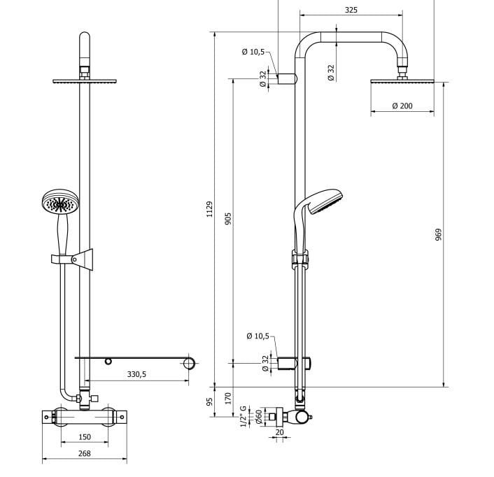 Термостатическая настенная душевая колонна с ручным душем Thermomat Elegance ARCH-00120116 - Вид №3