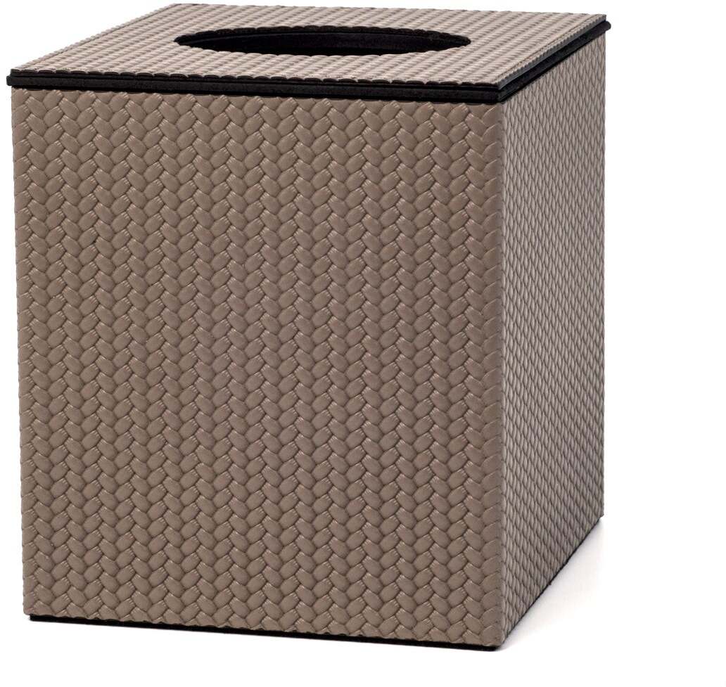 Квадратная коробка для салфеток с магнитной крышкой - 12,2X10,7XH12,5 см / тканая кожа_кремовый