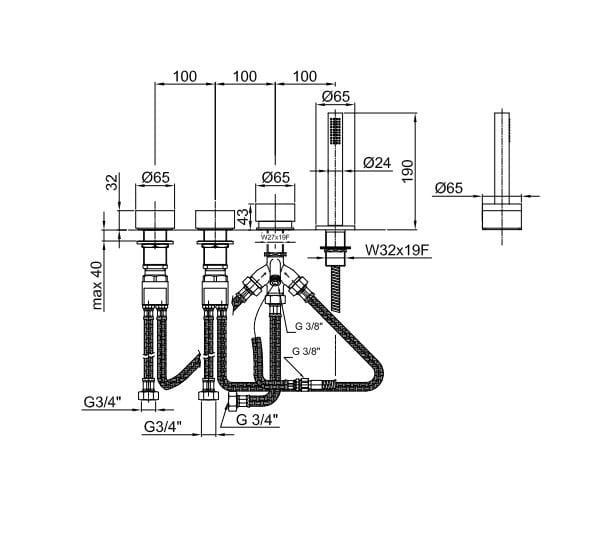 Набор для ванны с 4 отверстиями и ручным душем ABOUTWATER AF/21 ARCH-00067997 - Вид №2