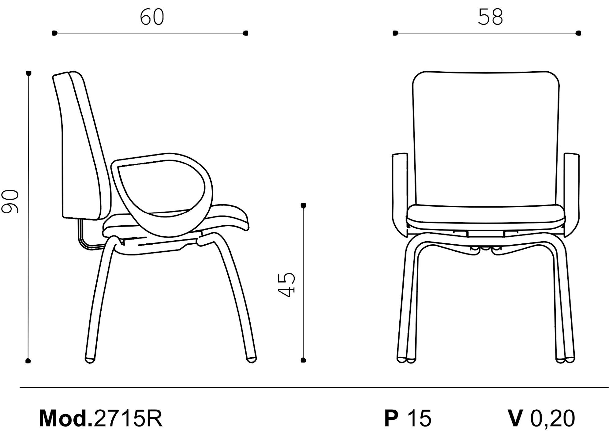 Тканевый стул с подлокотниками для залов ожидания Ares Line Smart ARCH-00126018 - Вид №1