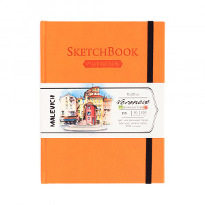 401466 Скетчбук для акварели Veroneze 200 г/м2 15 х 20 см твердый переплет Оранжевый Малевичъ