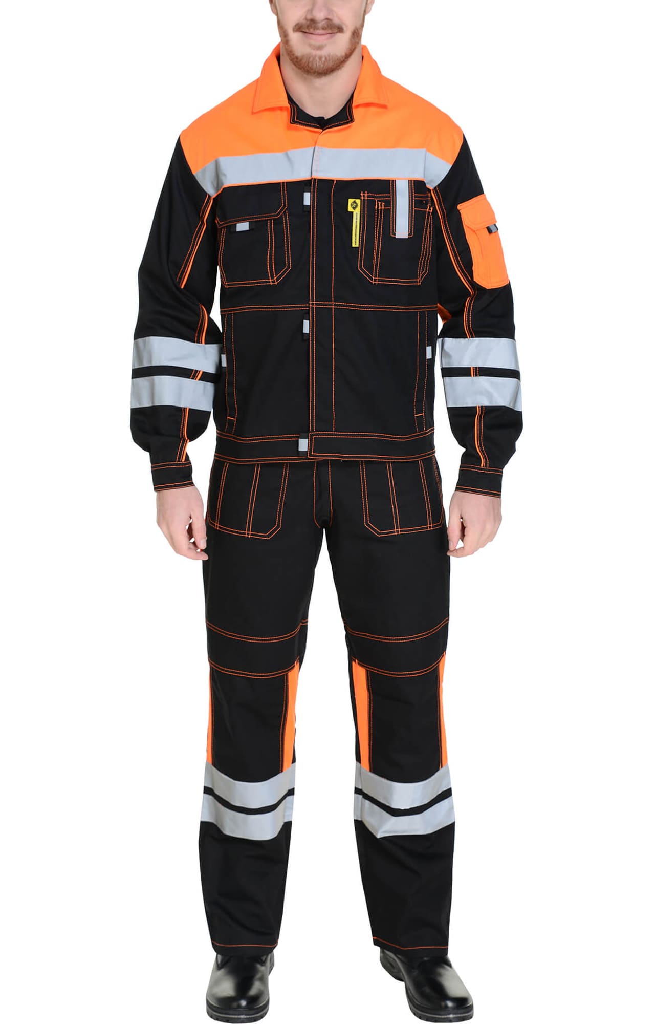 61848 Костюм "Профессионал-2" с СВП черно-оранжевый  Летняя спецодежда  размер 60-62/182-188  - Вид №23