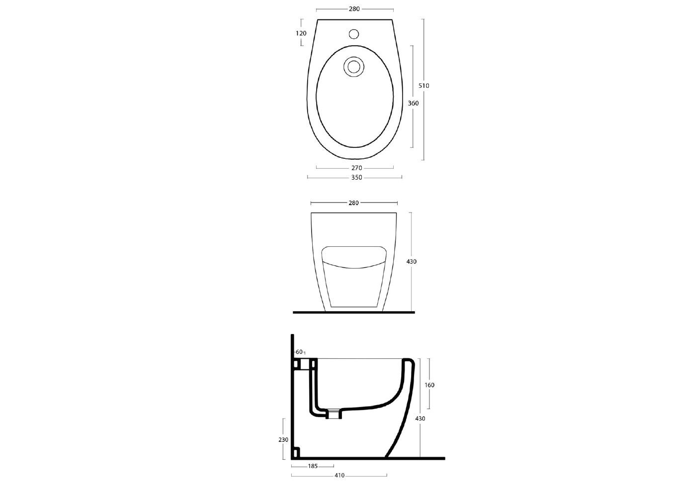 Керамическая настенная проволока для биде с переливом Gaia Mobili Complements ARCH-00020466