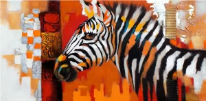 Картина на холсте 70х140 см "Зебра Разноцветный" EVENHOME КАРТИНЫ МАСЛОМ 129769 Красный;оранжевый;разноцветный