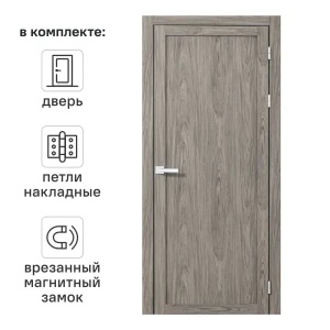 Дверь межкомнатная глухая Корсика 80x230 см полипропилен цвет орех текстурный с замком и петлями