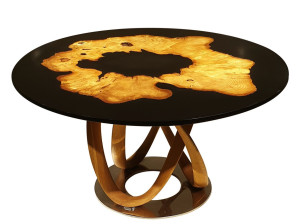 Круглый стол из оливкового дерева и смолы