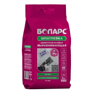 Базовая шпатлевка для влажных помещений Боларс Выравнивающая цементная 5 кг