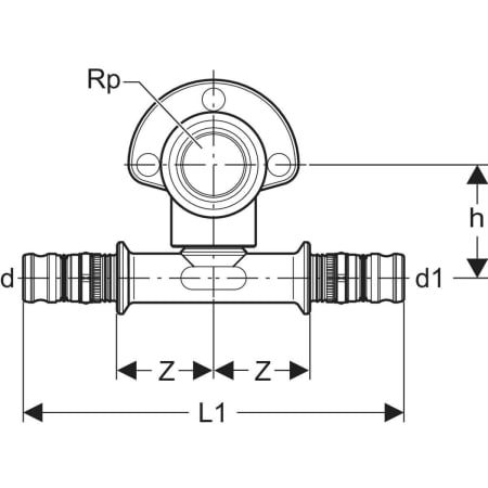 GEBERIT 612.301.00.5 Т-образная водорозетка Geberit Mepla 90° с уступом  - Вид №3