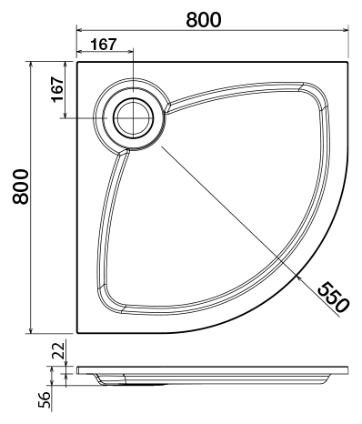 Поддон для душа CEZARES TRAY-S-R-80-550-56-W из искусственного мрамора  - Вид №1