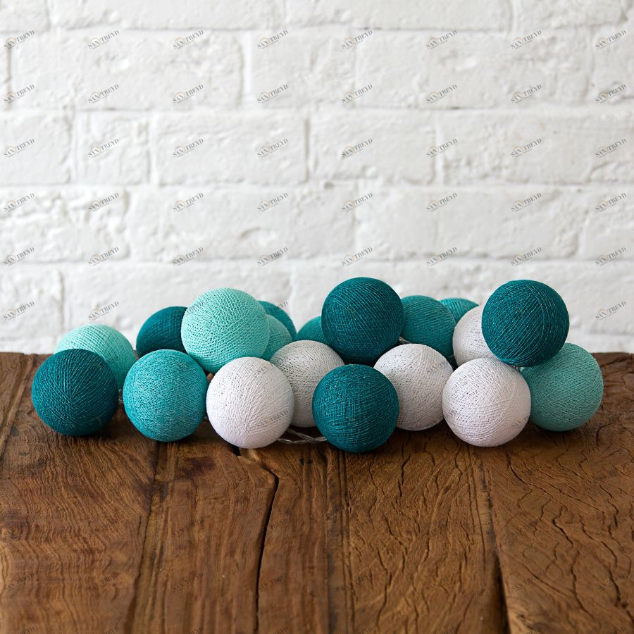 Гирлянда из хлопковых шариков от батареек на 20 лампочек, бирюзовые тона Lares&Penates 1714GB