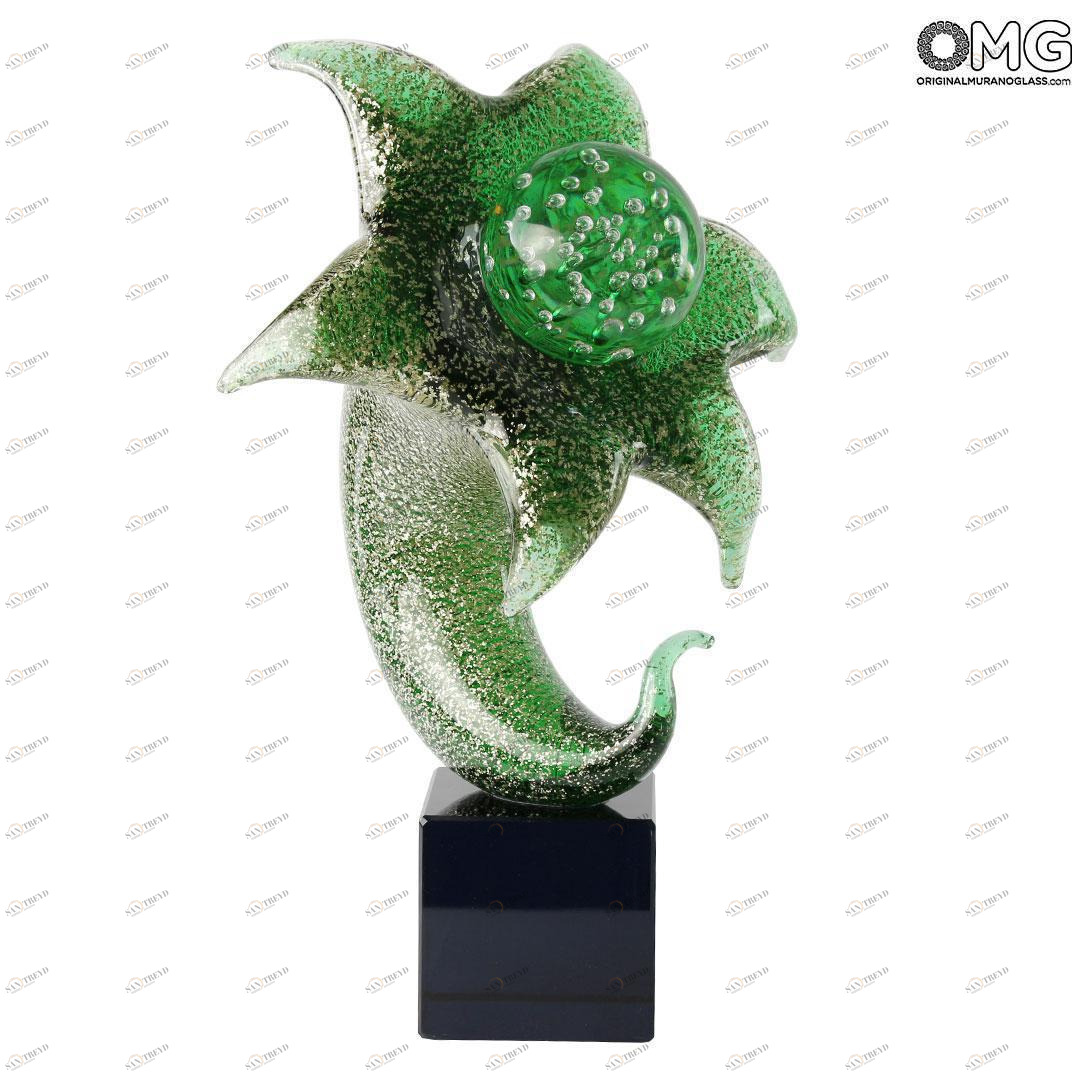 4345 ORIGINALMURANOGLASS Скульптура Зелёная калла в капельках росы - муранское стекло OMG 17 см 