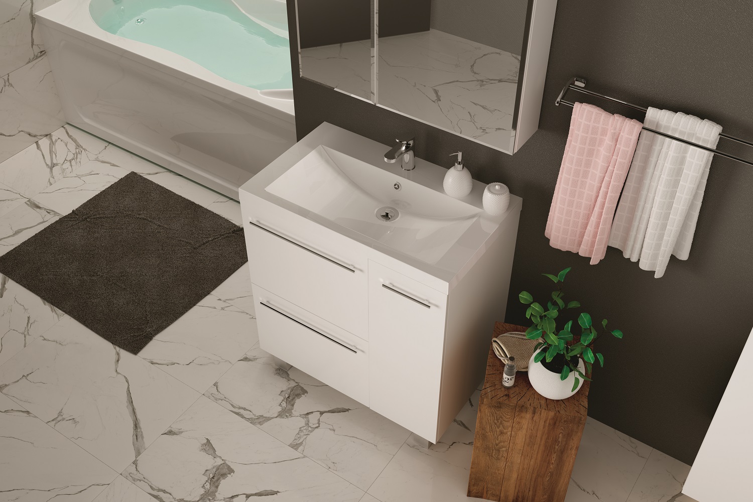 У83680 Тумба Соната 90Н 1д.2в.я. Белый глянец 1 Marka Соната  - Вид №2