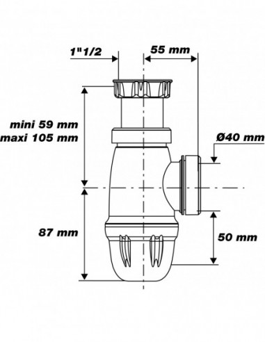 750700 001 00  Сифон для мойки Connectic, регулируемый, из двух материалов, Д. 40 мм, сертифицирован NF, пластик Valentin Белый  - Вид №7