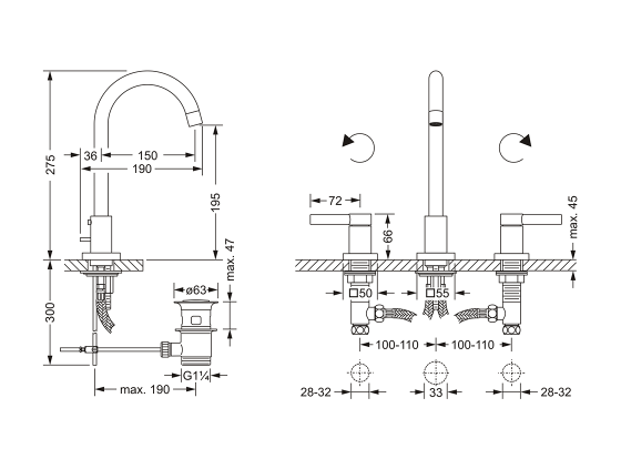 Смеситель для раковины на три отверстия ½" JOERGER Charleston Square 634.30.300.000 - Вид №1