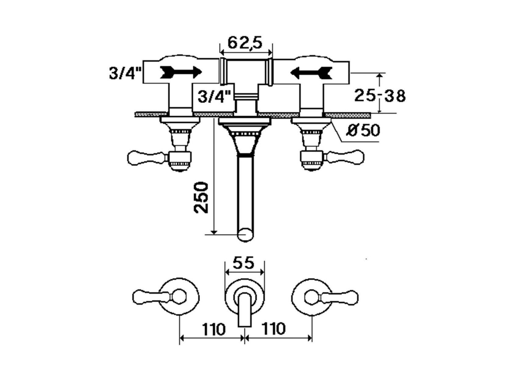 Настенный смеситель для ванны с 3 отверстиями rvb 1935 Лимож ARCH-00052957 - Вид №1