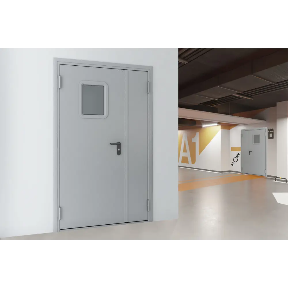 Дверь противопожарная EI60 остекленная 115x205 см левая RAL7035 DOORHAN STLM-2157650 - Вид №4