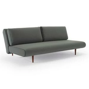 Диван Unfurl Lounger с подушками, ножками из темного дерева и черной рамой, зеленый