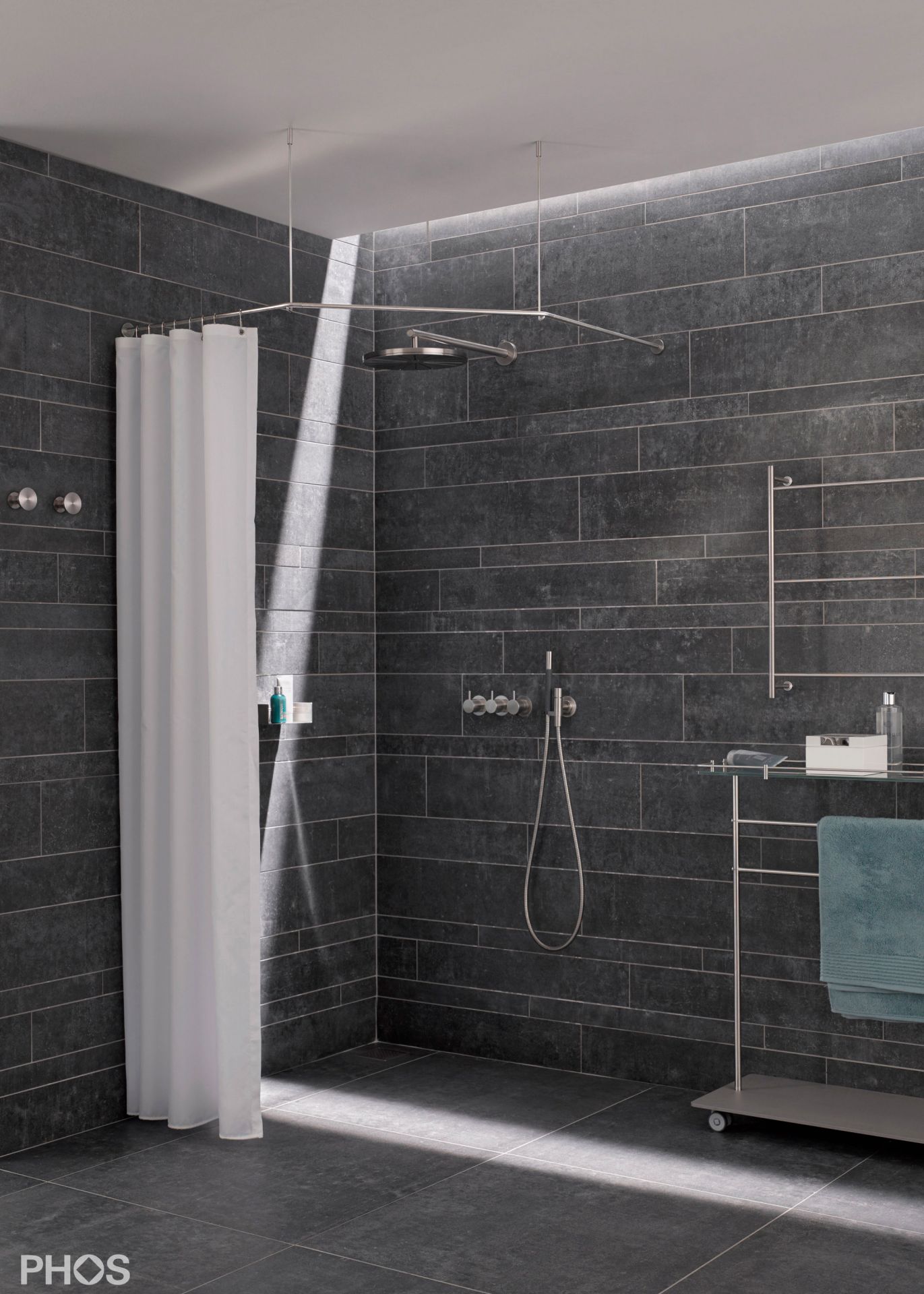 DSFE750K45 Пятиугольный карниз для душевой занавески, 75 x 75 см, для настенного монтажа. PHOS  - Вид №1