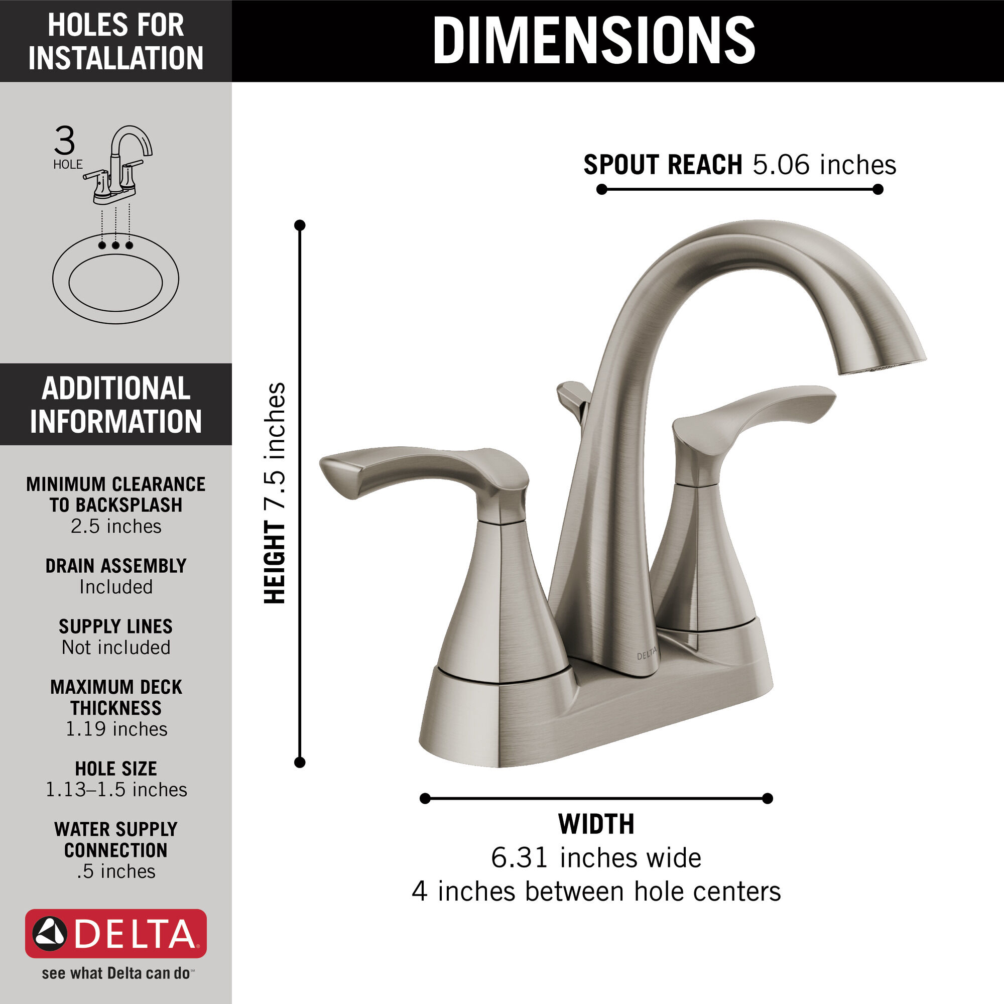 25748LF-SP Смеситель для унитаза с двумя ручками Delta Faucet Sandover Матовый никель Spotshield  - Вид №2