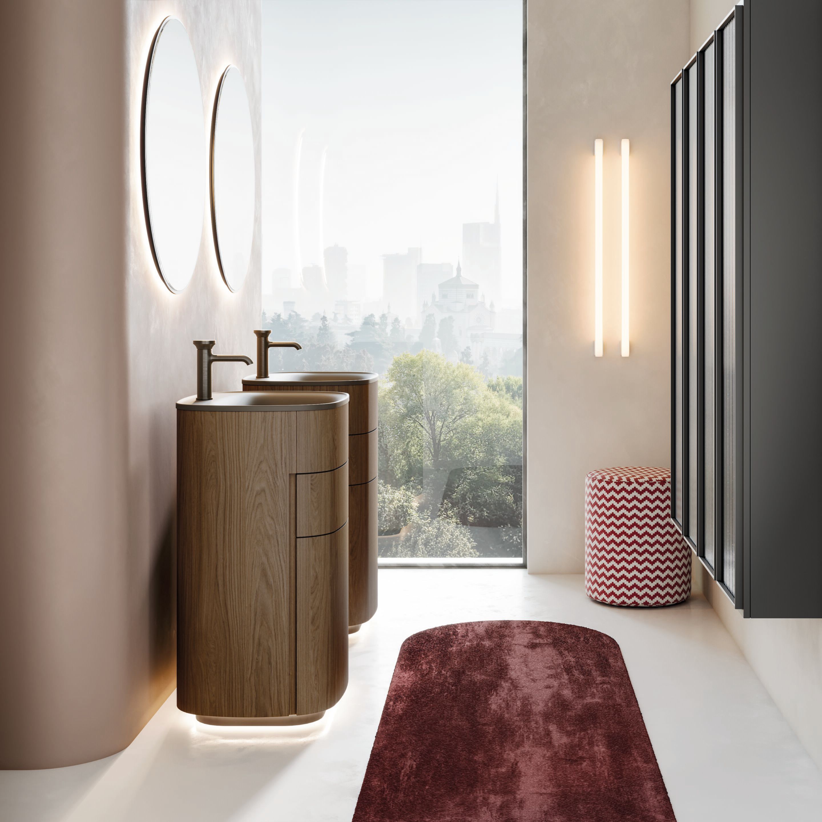 Шкаф для раковины HPL с держателем для полотенец с зеркалом Mobilcrab Curvy ARCH-00061738 - Вид №1