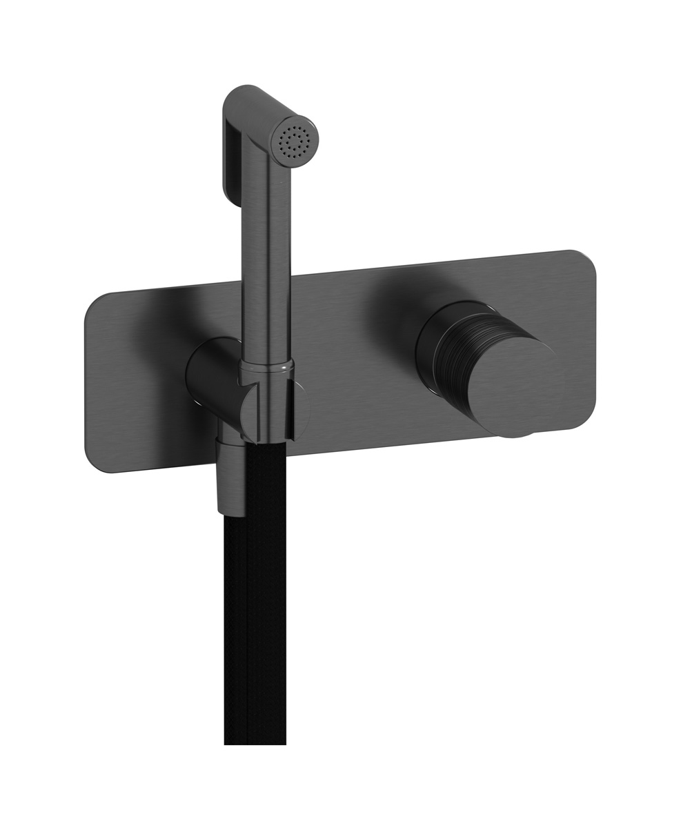 Внешние части гигенического душа со смесителем. WE ARE IB vn310is Brushed Black Chrome Vinile