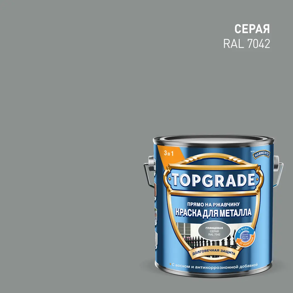 Грунт-эмаль по металлу 3 в 1 Topgrade гладкая цвет серый 2 л STLM-2114118