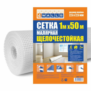 90348451 Сетка стеклотканевая малярная щелочестойкая 1х50м ячейка 2.5х2.5мм 45г/м² белая STLM-0195372 4WALLS