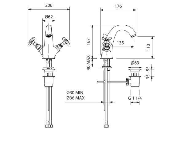 Смеситель для раковины с одним отверстием и автоматическим сливом Park Avenue Джеймс ARCH-00019078 - Вид №3