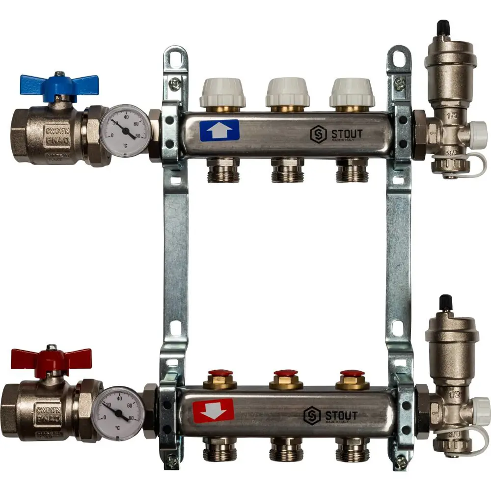Коллектор Stout на 3 выхода 3/4"x3/4" нержавеющая сталь 84868383 STLM-2145015 