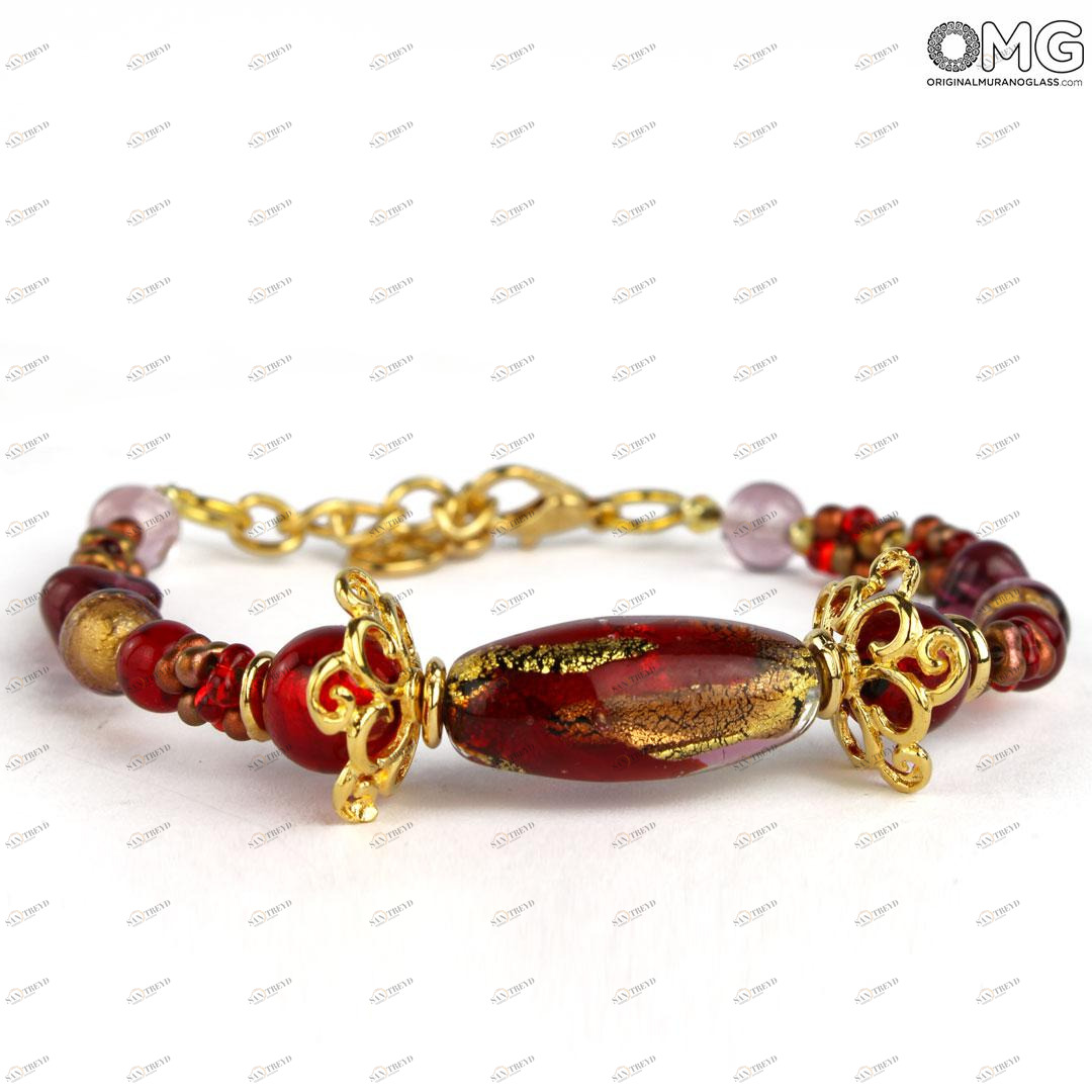 3726 ORIGINALMURANOGLASS Браслет Аврора - с золотом - муранское стекло OMG 18 см 