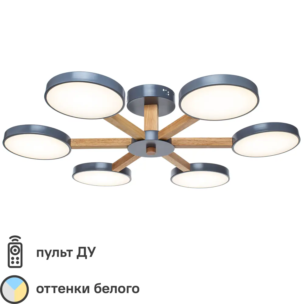 Люстра потолочная светодиодная «Cortes Grey» с пультом управления, 20 м², регулируемый белый свет, с диммером, цвет серый LAMPLANDIA STLM-2211044