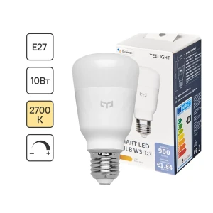 Лампа умная светодиодная Yeelight E27 200-240 В 10 Вт груша матовая 800 лм теплый белый свет для диммера