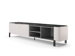 Низкий деревянный шкаф для телевизора с распашными дверцами