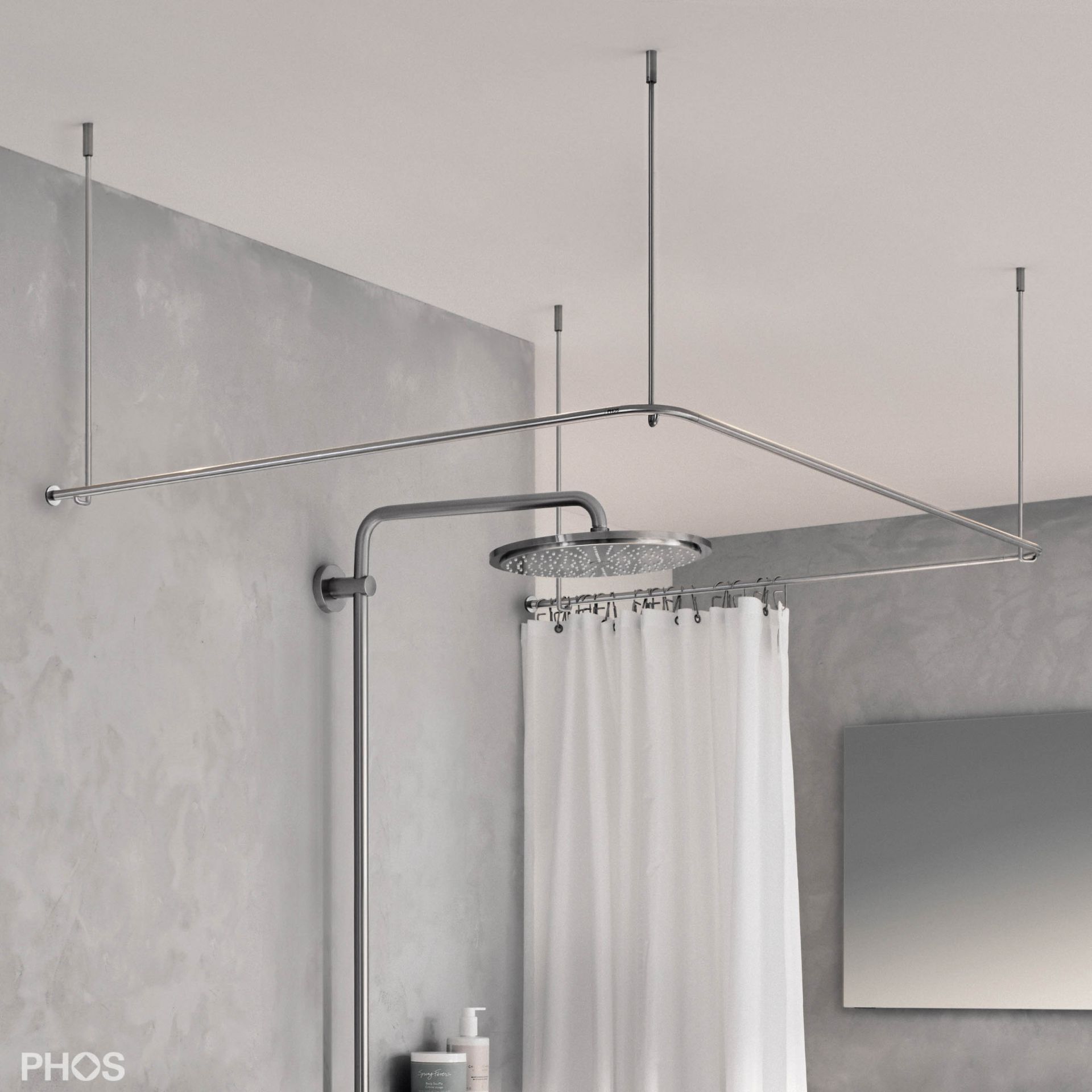 DSU750-750F Карниз для душевой занавески U-образный для крепления к потолку, 75 x 75 x 75 см PHOS 