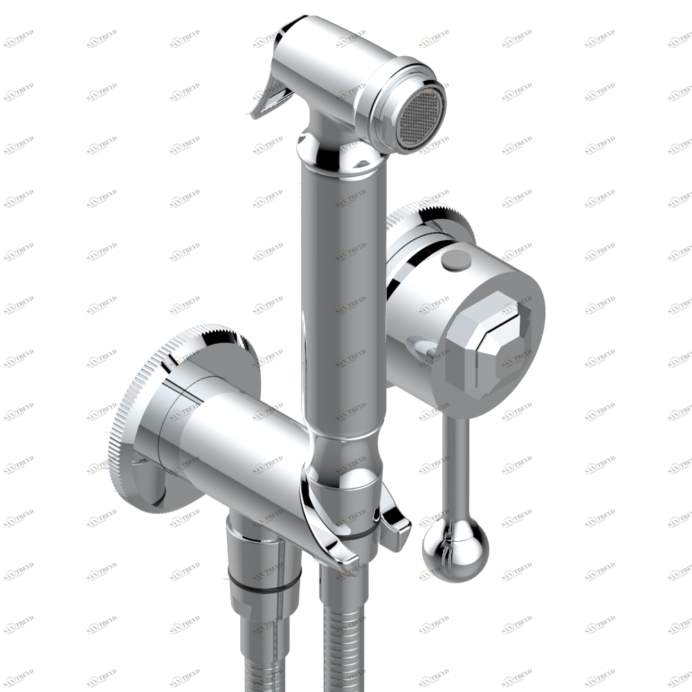 A54-5840/MBG Комплект для душа, включающий смеситель, армированный шланг 1 м 25 см, ручной душ с курковым распылителем, выход из стены и предохранительный запорный клапан Thg-paris Art Déco Хром A54 5840/MBG A02 CAT.A