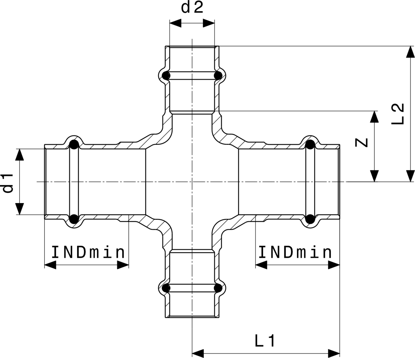 424 435 Модель 2244 Трубопроводные системы  Profipress  Коллекторы, крестовины Santreyd  - Вид №3