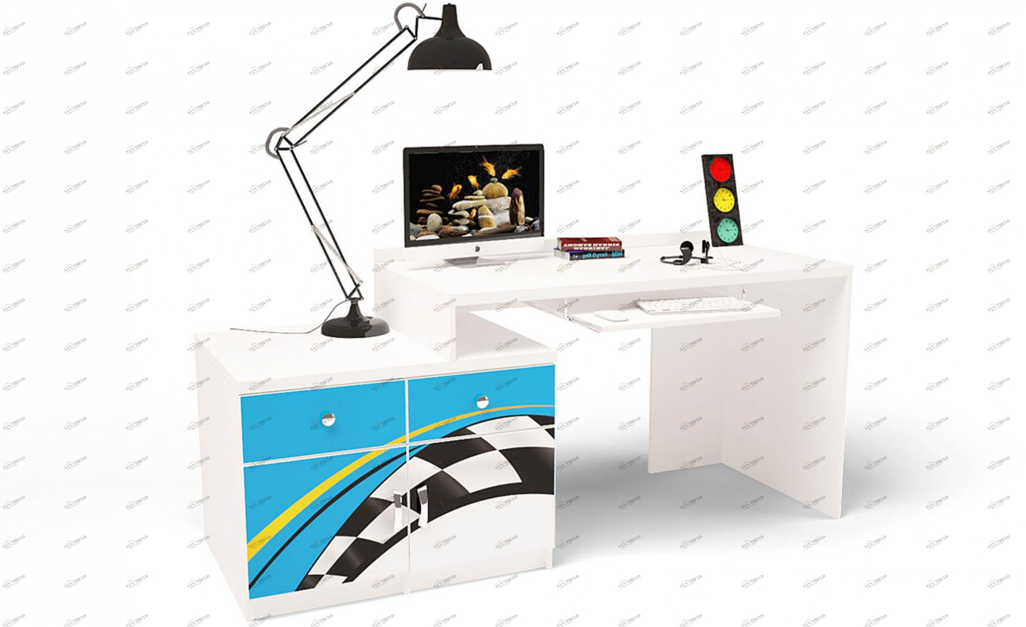 Стол модульный ABC-KING Г Тумба 400+400 La-Man ПРАВЫЙ голубой 4631147960238