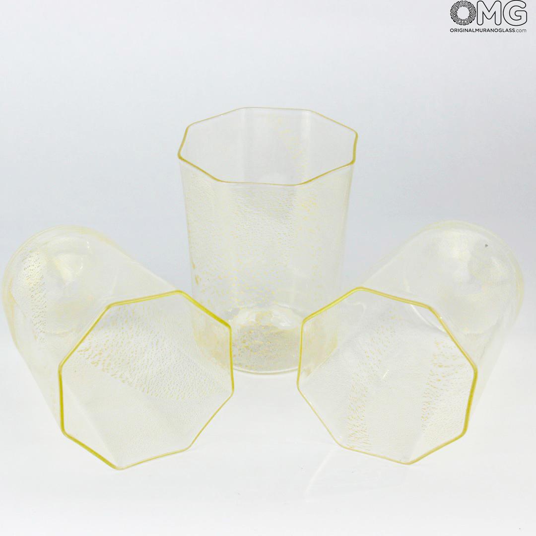 2197 ORIGINALMURANOGLASS Набор из 6 восьмиугольных стаканов - чистое золото - муранское стекло 7 см  - Вид №1